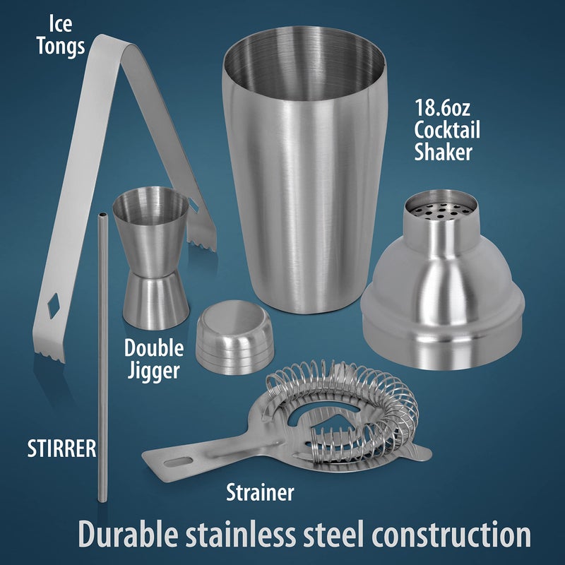 BF Systems Wyndham House Cocktail Shaker Set for the Home Bar, Great for Martinis, Stainless Steel, 5-Piece - Image 2